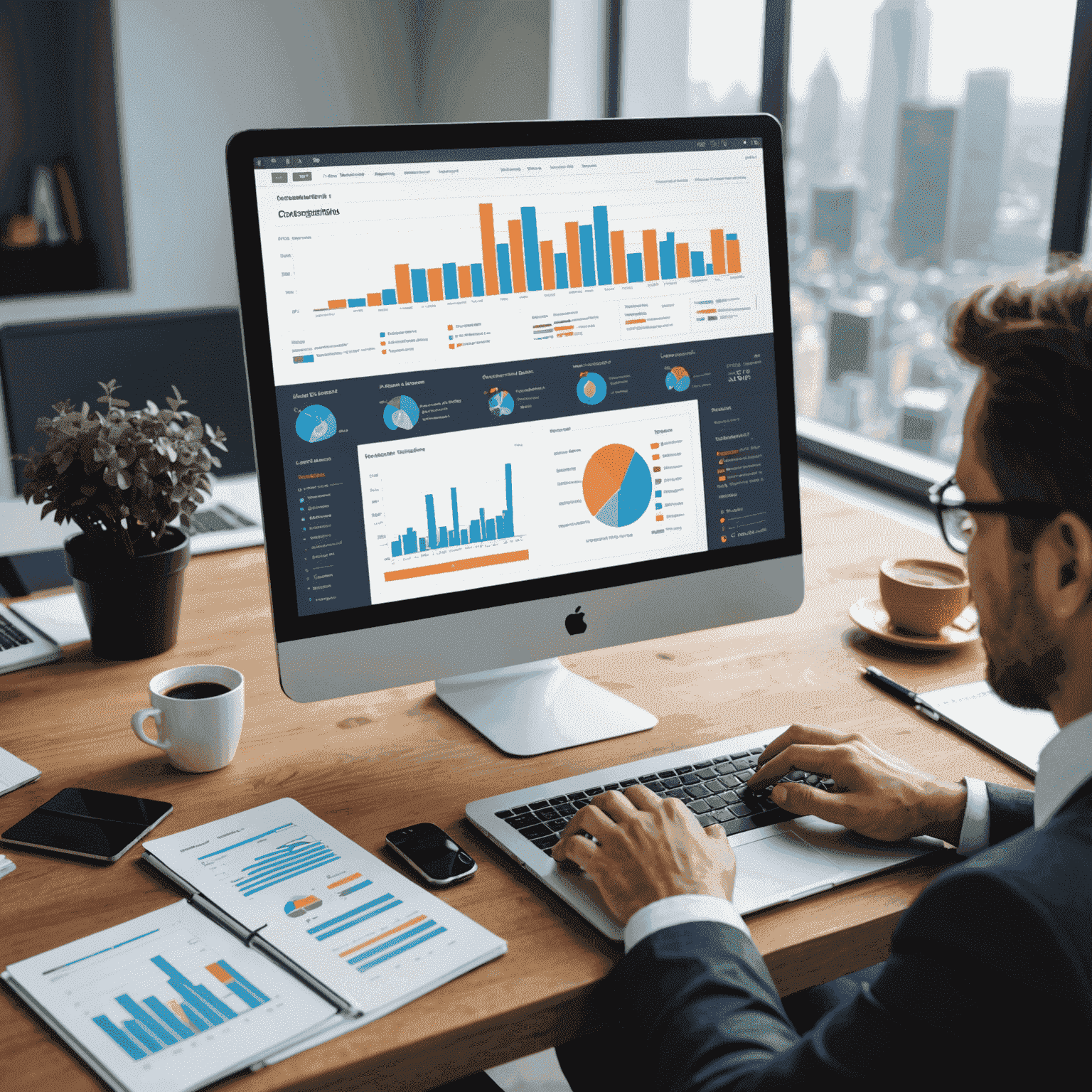 Consultants analyzing financial data and creating optimization strategies