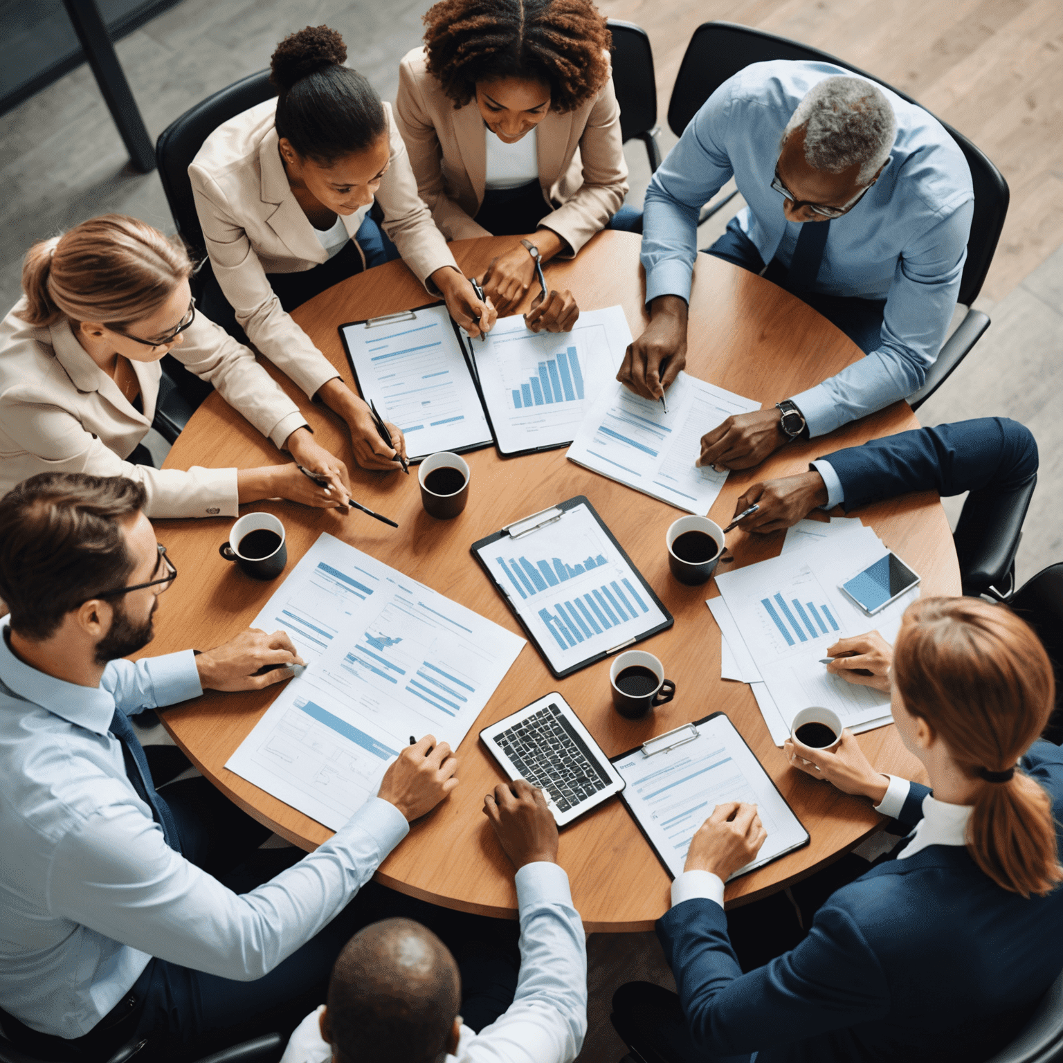 Diverse team of consultants collaborating on a project